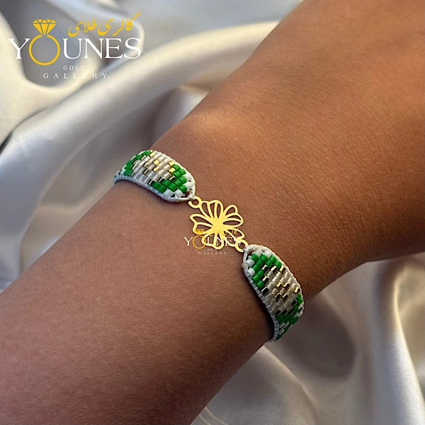 دستبند سبز میوکی گل طلا